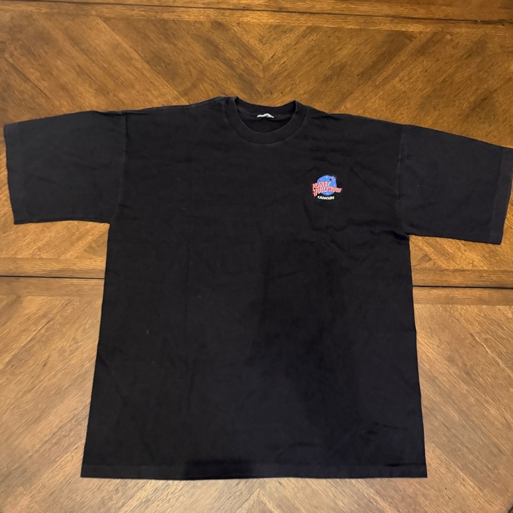 Vintage Planet Hollywood Cancun T-Shirt Black Embroidered Logo 90s Souvenir XL